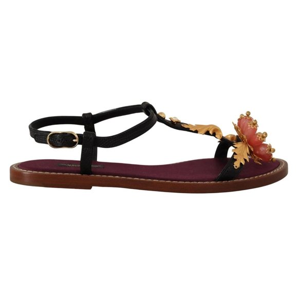 Dolce & Gabbana Black Embellished Slides Flats Sandals Shoes - Picture 1 of 7